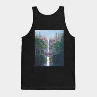 Waterfall, Trees, Bridge, Multnomah Falls, Oregon, Columbia River, Painting Tank Top